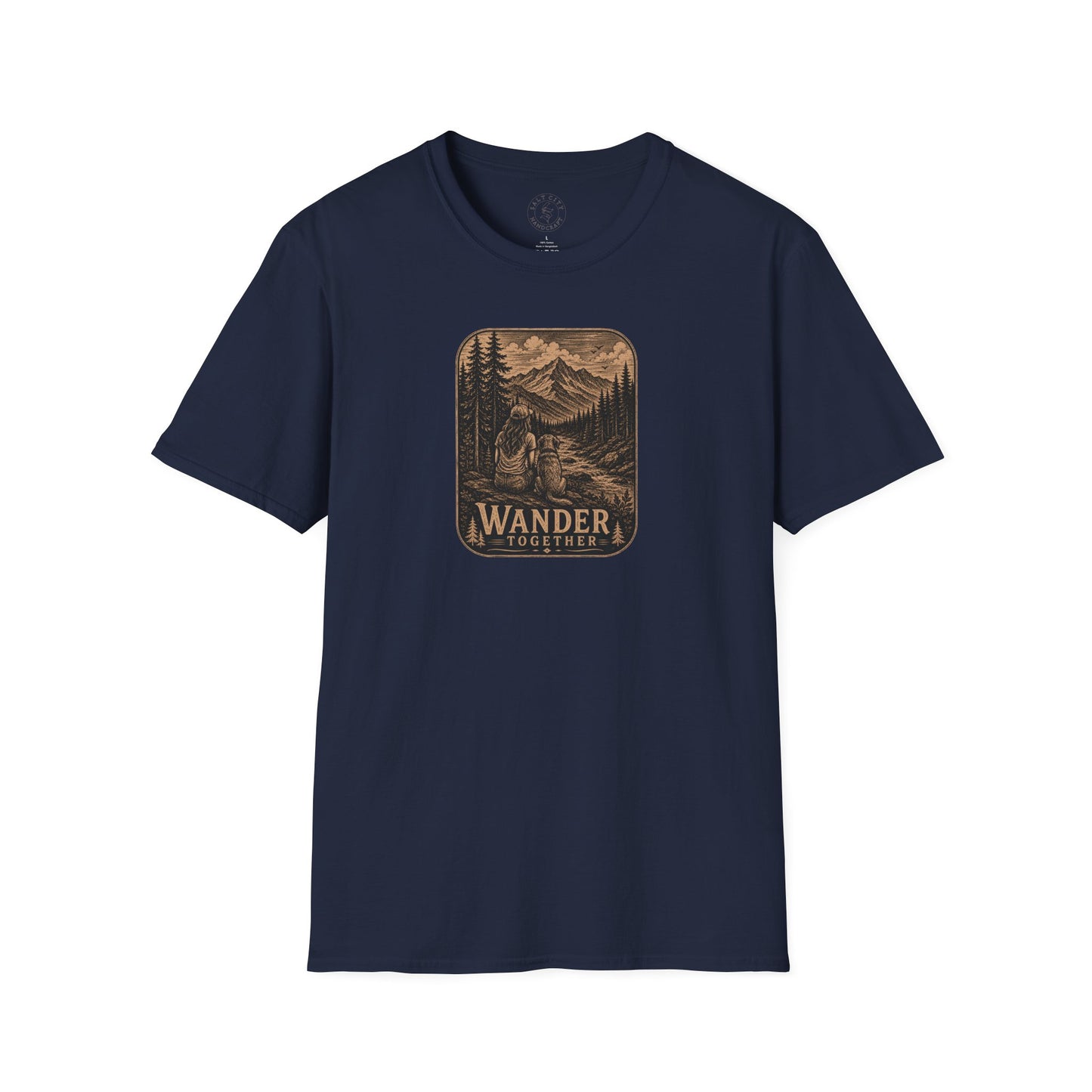Women With Dog Mountain T-Shirt — 'Wander Together' Vintage Mountain Camping Tee