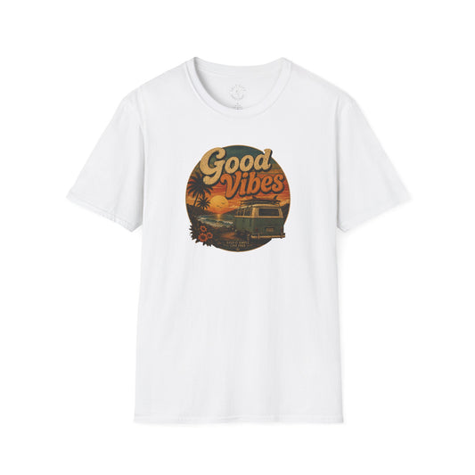 Good Vibes Sunset Tee — Retro Surf Van T-Shirt