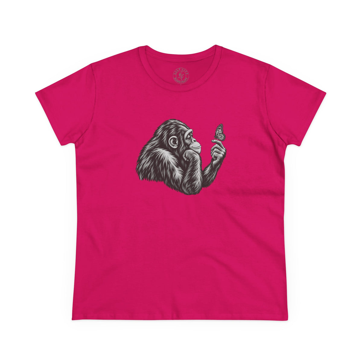Chimpanzee & Butterfly Women's Tee — Nature-Inspired Graphic Shirt