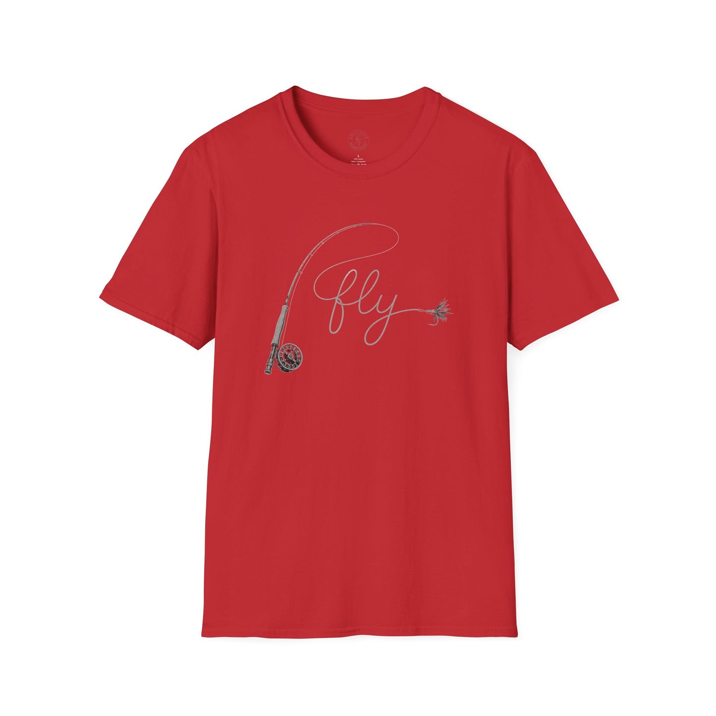 Fly Fishing T-Shirt — Minimal Fly & Rod Illustration