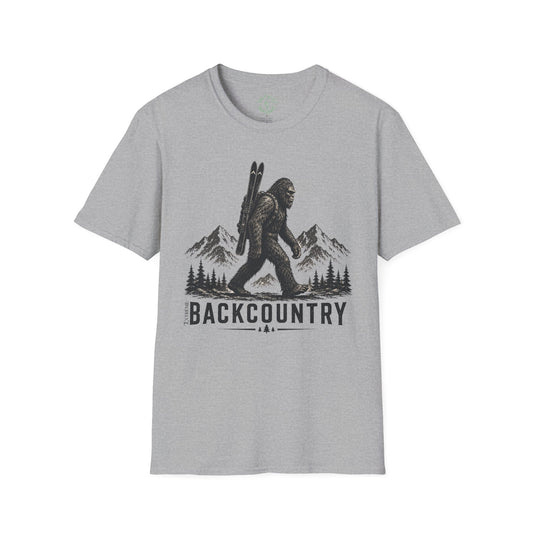 Backcountry Sasquatch T-Shirt — Mountain Skiing Bigfoot Outdoor Tee