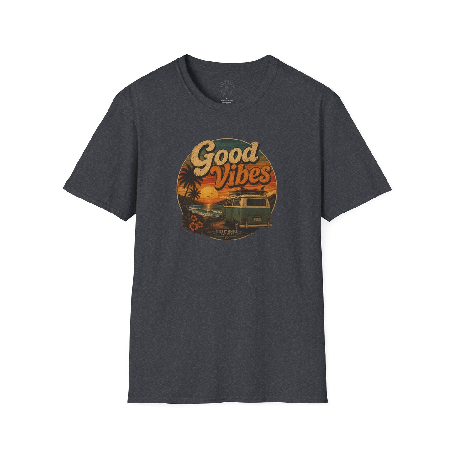 Good Vibes Sunset Tee — Retro Surf Van T-Shirt