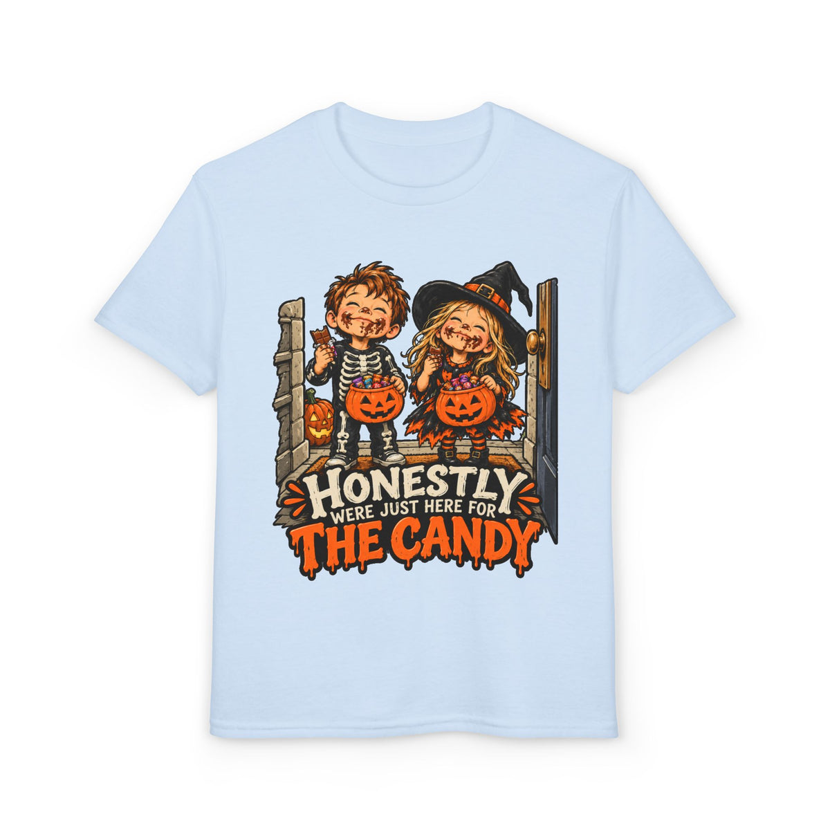 Youth "Honestly We're Just Here for the Candy" Trick-or-Treat Tee