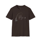 Fly Fishing T-Shirt — Minimal Fly & Rod Illustration