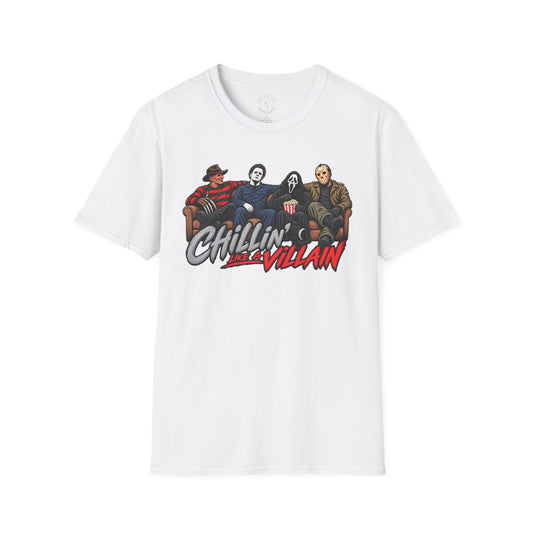 Chillin' Like a Villain Horror Movie Tee — Michael Myers, Freddy, Jason & Ghostface Graphic T-Shirt