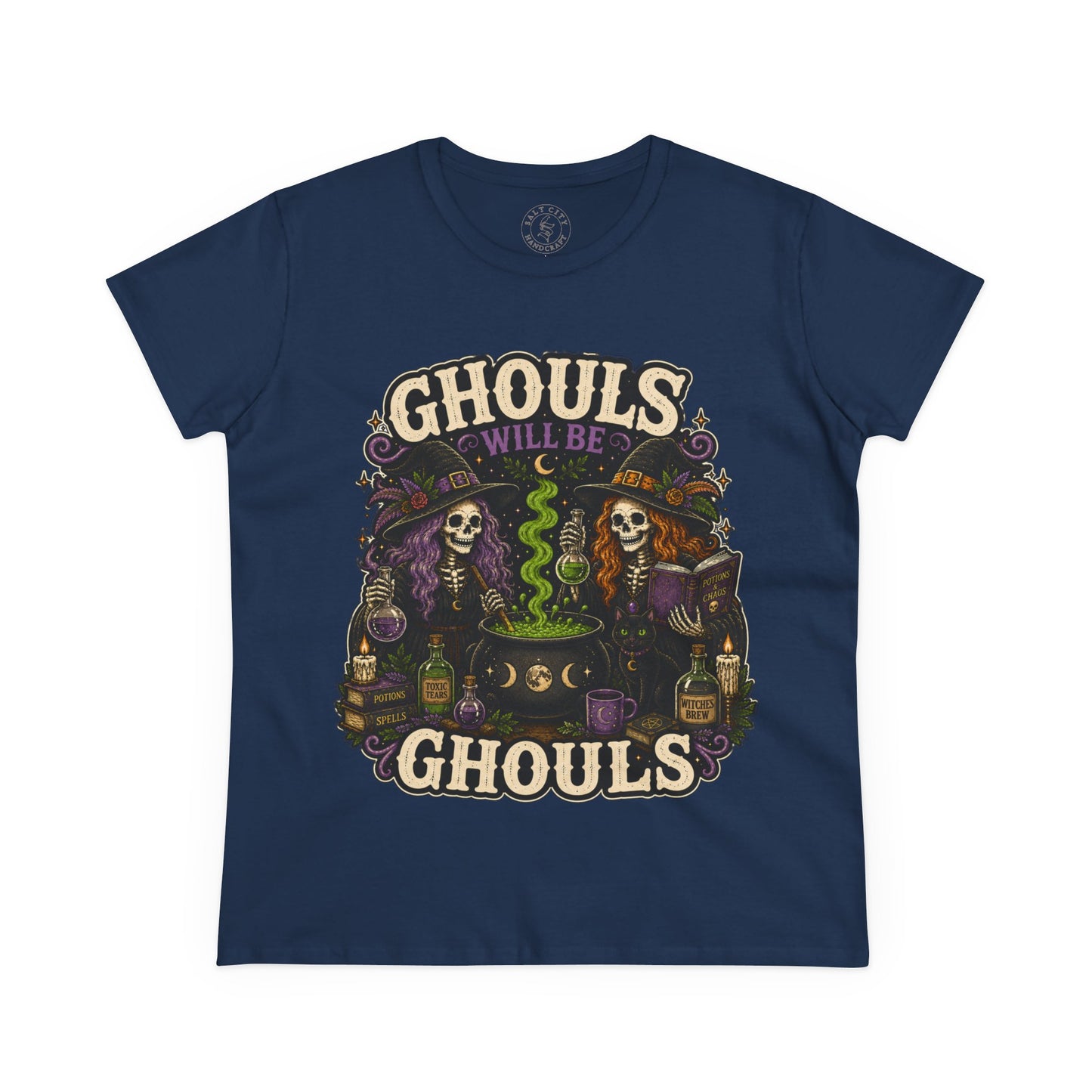 Halloween Ghouls Tee – "Ghouls Will Be Ghouls" Skull Cauldron T-Shirt