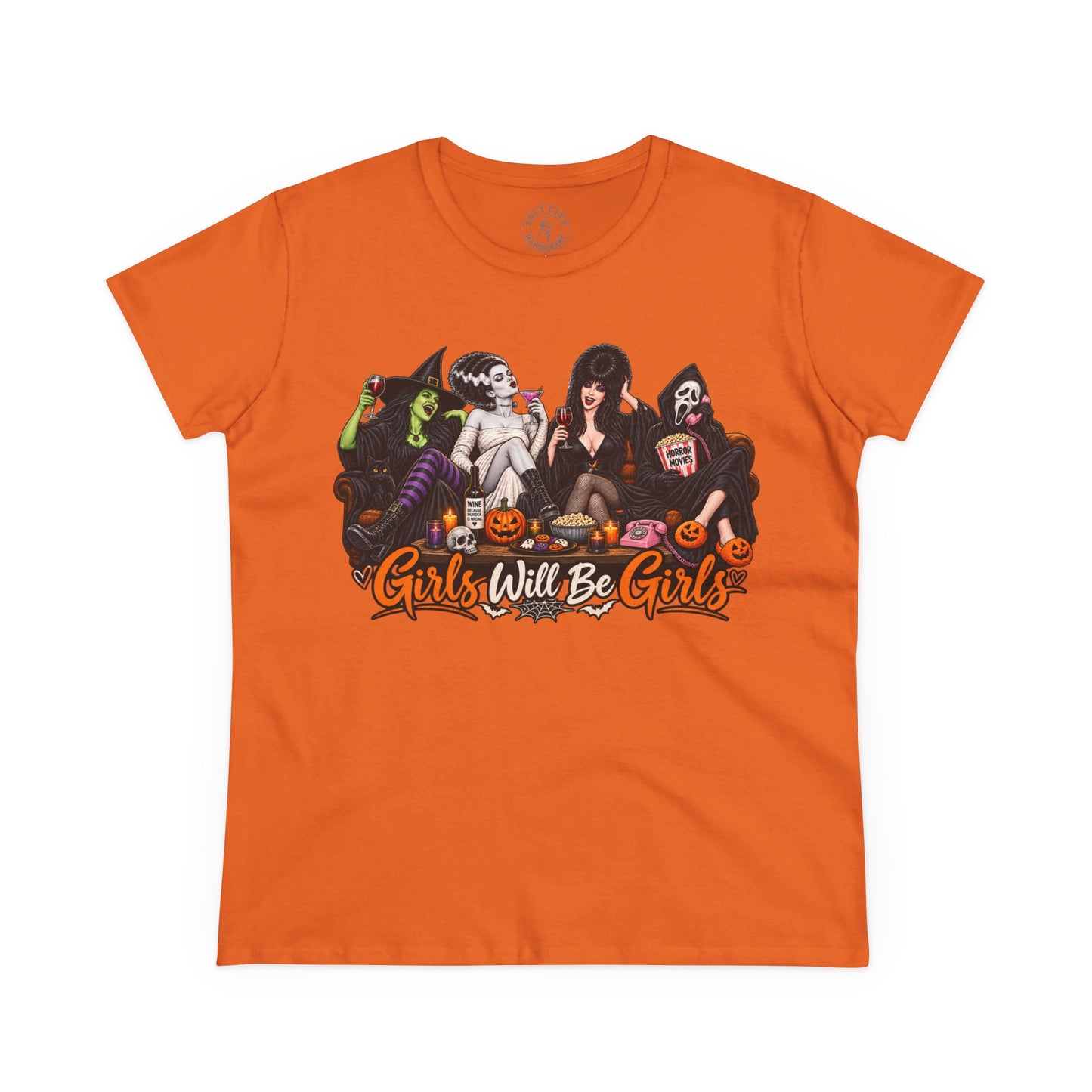 Girls Will Be Girls Halloween Graphic Tee — Retro Horror Shirt for Women