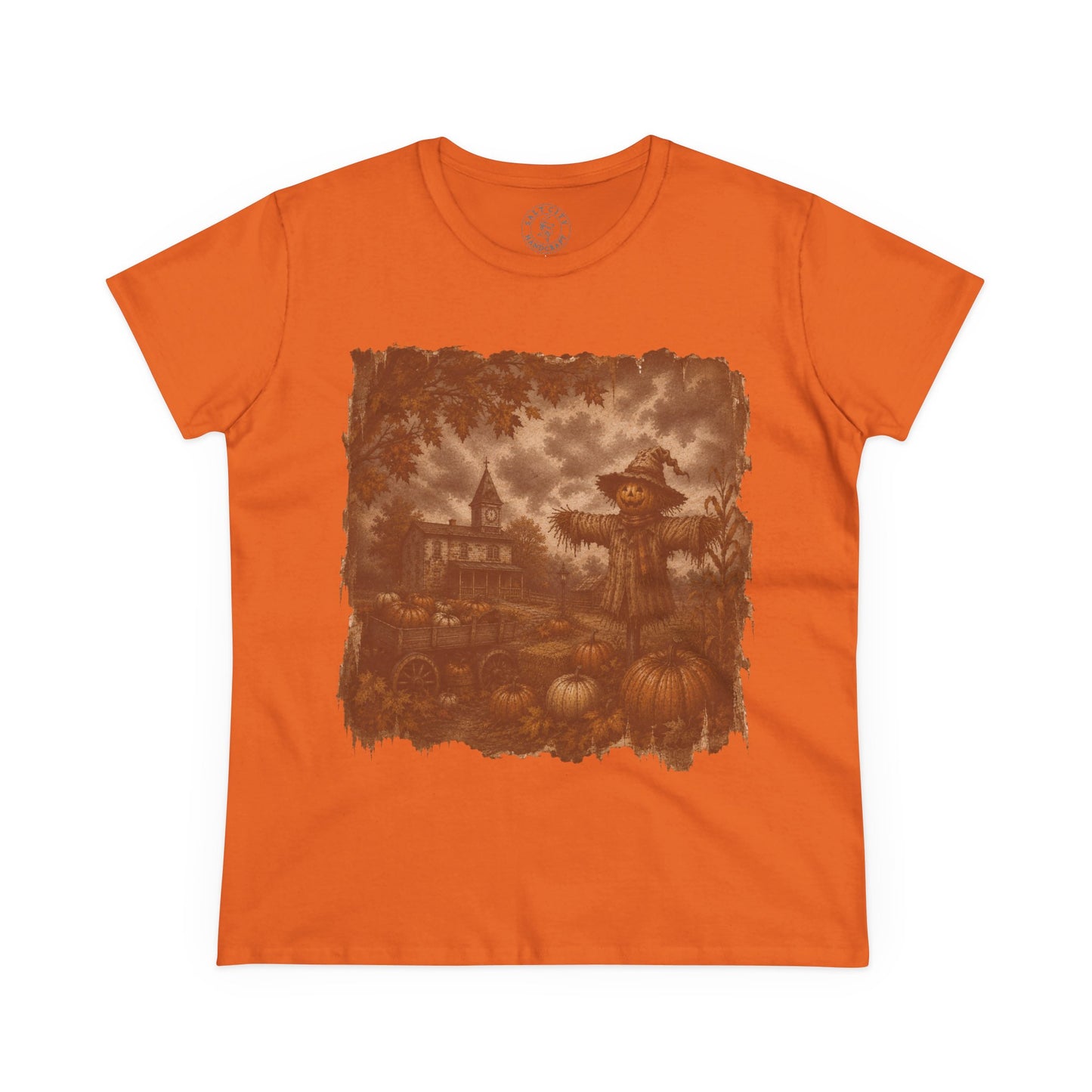 Women's Halloween Pumpkin Patch Tee - Haunted Patch Autumn Graphic Shirt - Faded Design