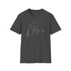 Fly Fishing T-Shirt — Minimal Fly & Rod Illustration