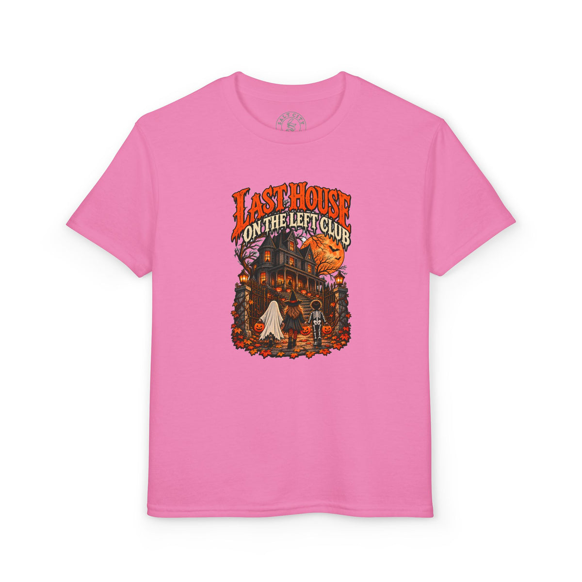 Youth T-Shirt — "Last House on the Left Club" Halloween Haunted House Graphic