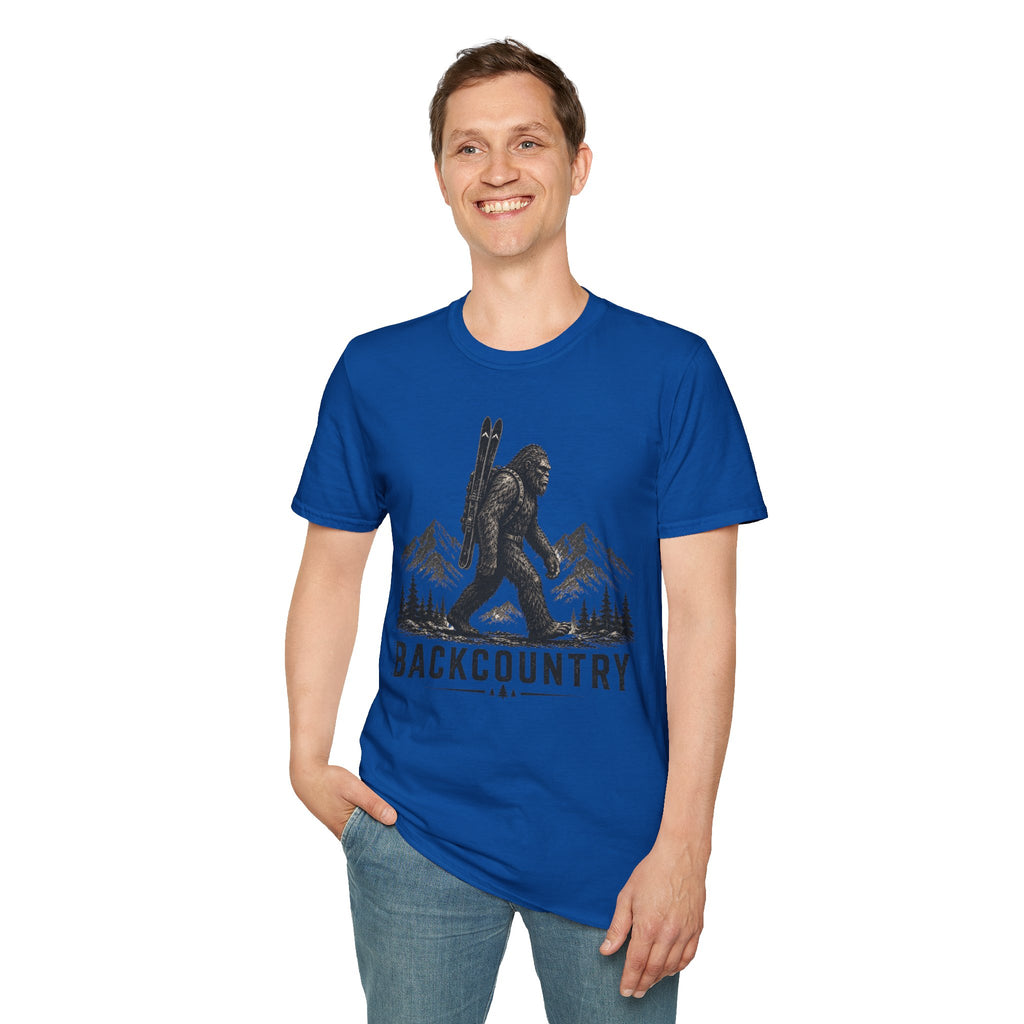 Backcountry Sasquatch T-Shirt — Mountain Skiing Bigfoot Outdoor Tee