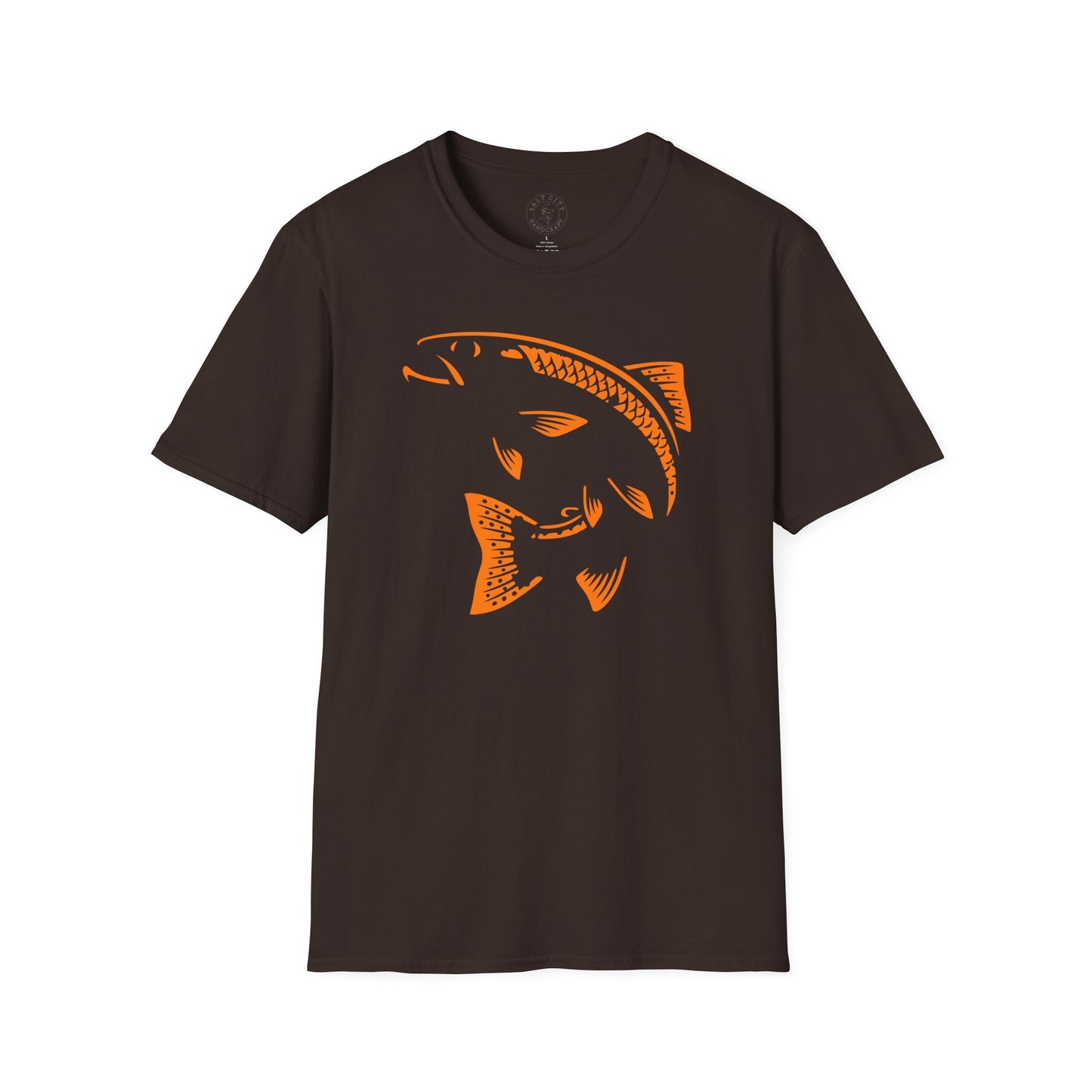 Fish Graphic T-Shirt — Orange Carved Bass Tee for Anglers & Coastal Style