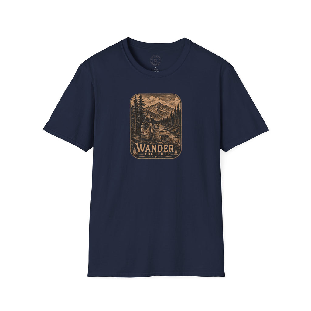 Women With Dog Mountain T-Shirt — 'Wander Together' Vintage Mountain Camping Tee