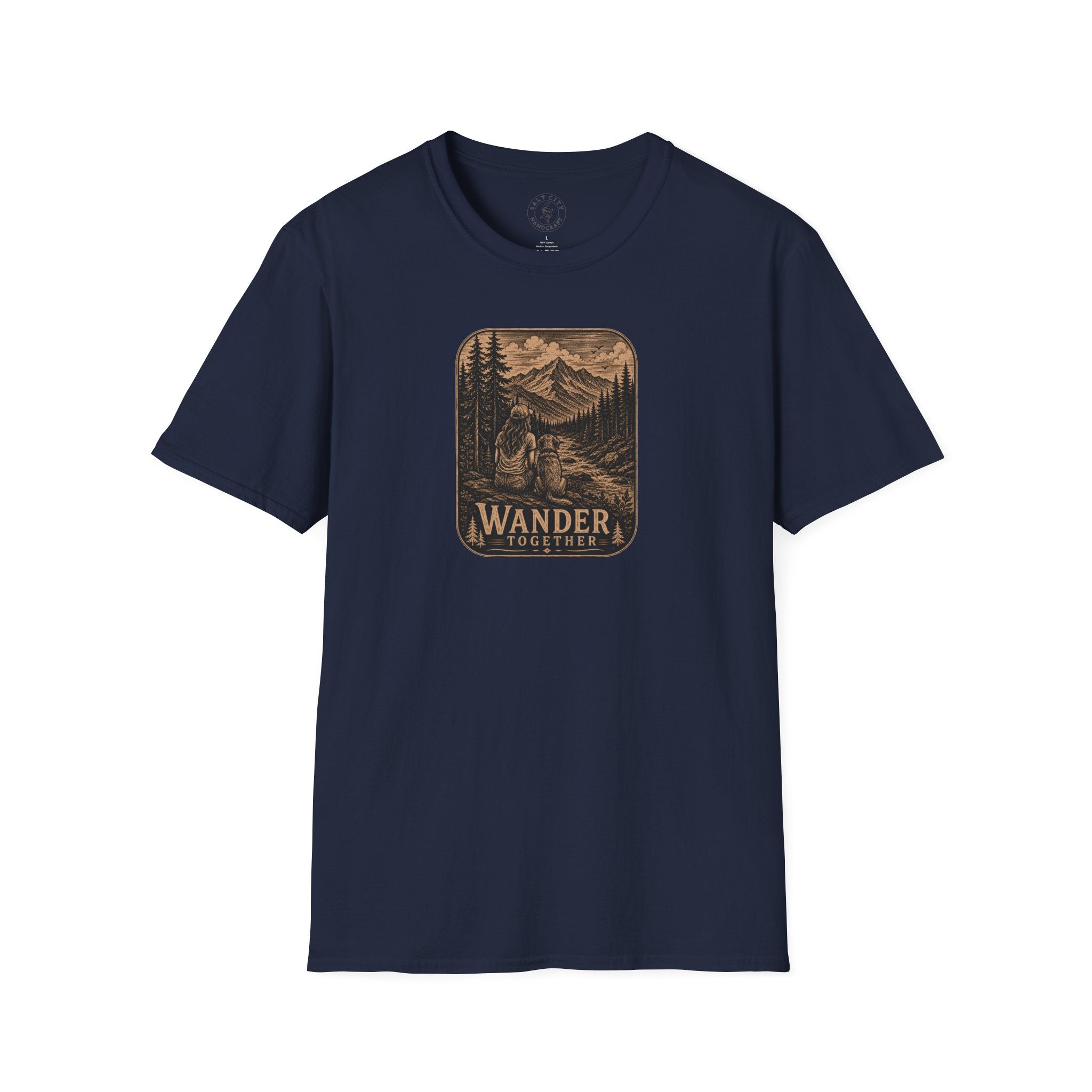 Women With Dog Mountain T-Shirt — 'Wander Together' Vintage Mountain Camping Tee