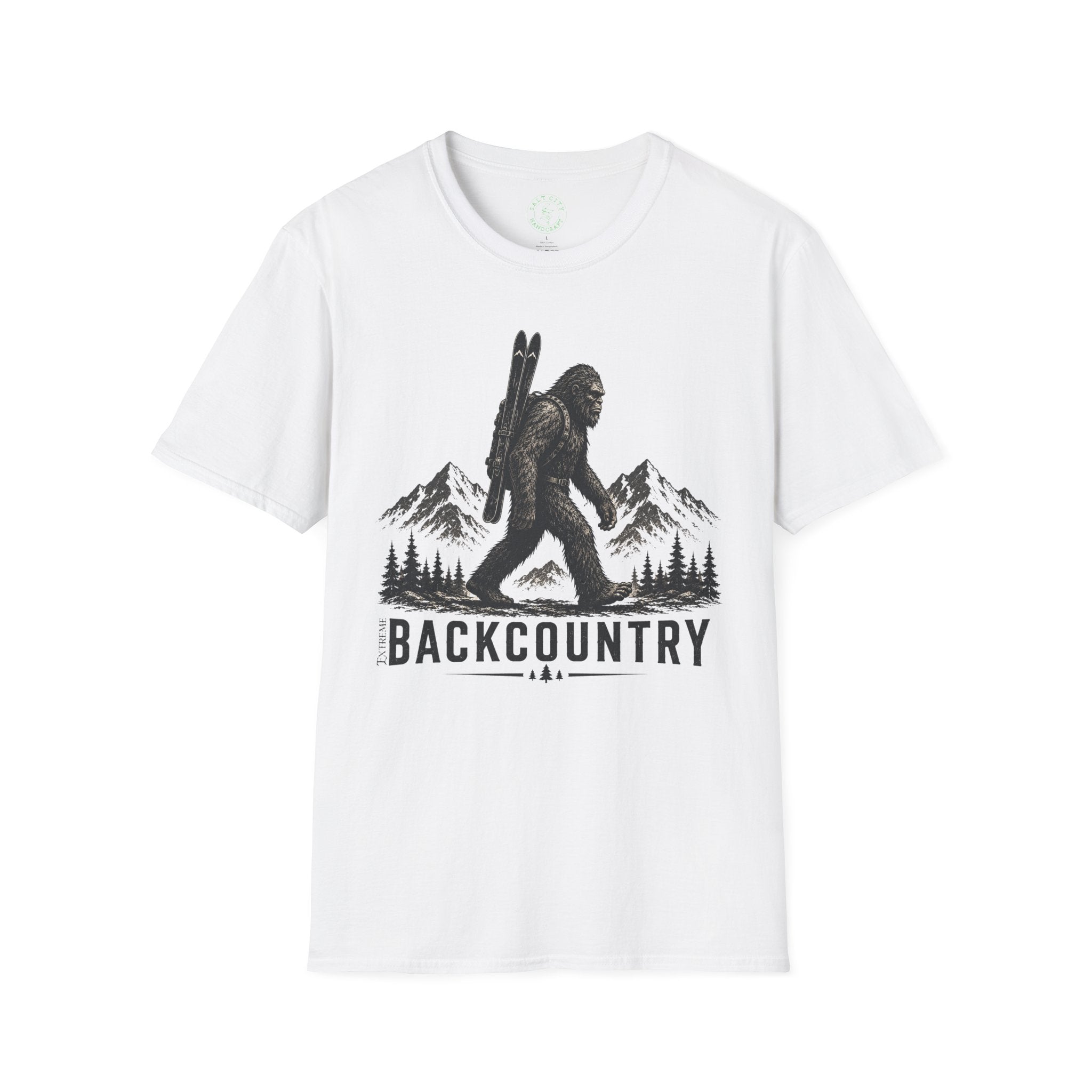 Backcountry Sasquatch T-Shirt — Mountain Skiing Bigfoot Outdoor Tee