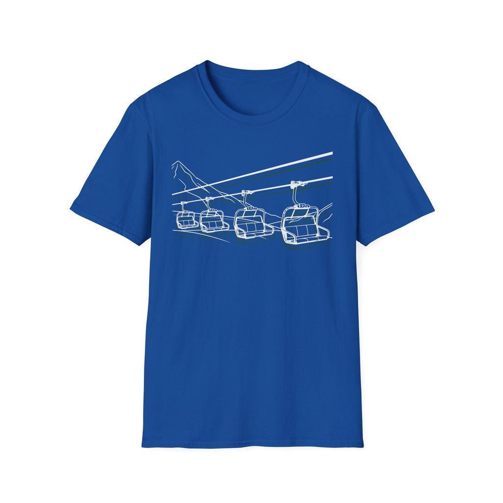 Ski Lift Chairs T-Shirt | Cable Car Line Sketch, Mountain Resort Apparel