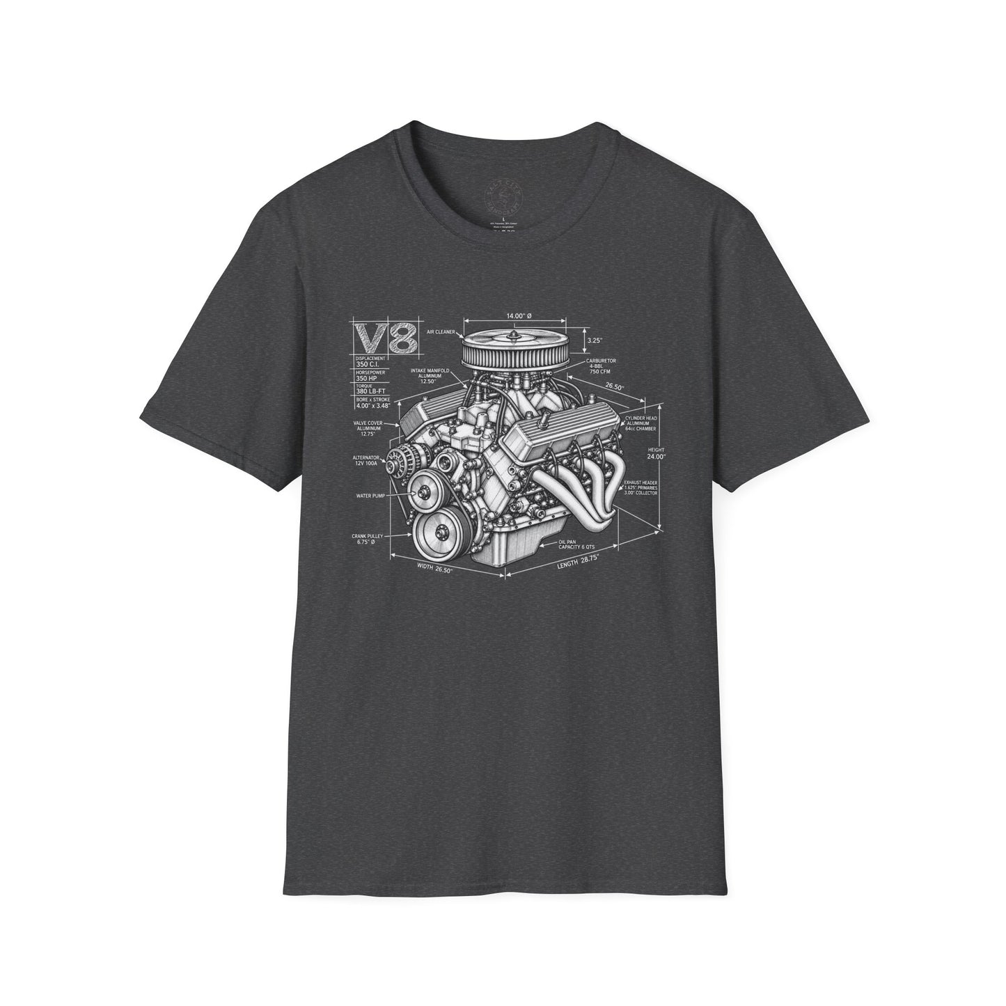 V8 Engine Blueprint T-Shirt — Vintage V8 Car Engine Diagram Tee