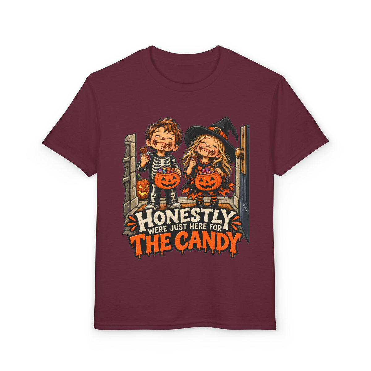Youth "Honestly We're Just Here for the Candy" Trick-or-Treat Tee