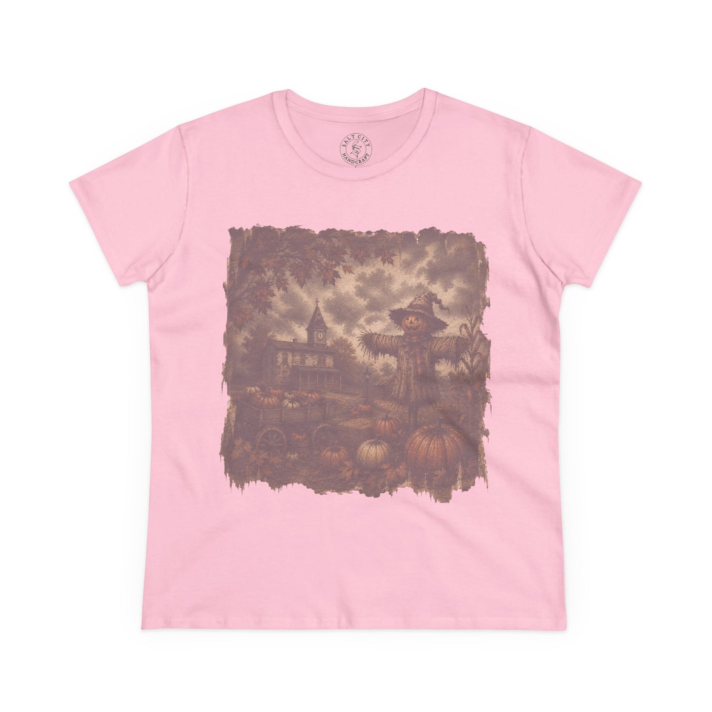 Women's Halloween Pumpkin Patch Tee - Haunted Patch Autumn Graphic Shirt - Faded Design