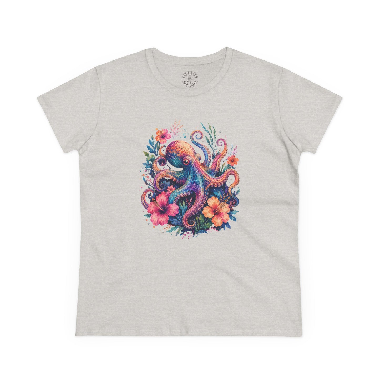 Tropical Octopus Floral Tee — Women's Cotton T-Shirt
