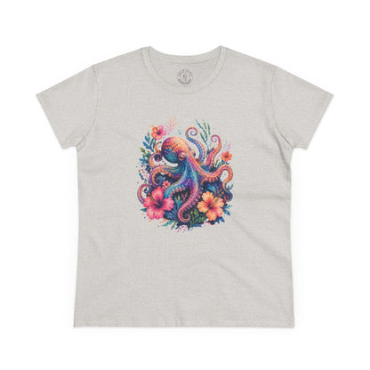 Tropical Octopus Floral Tee — Women's Cotton T-Shirt