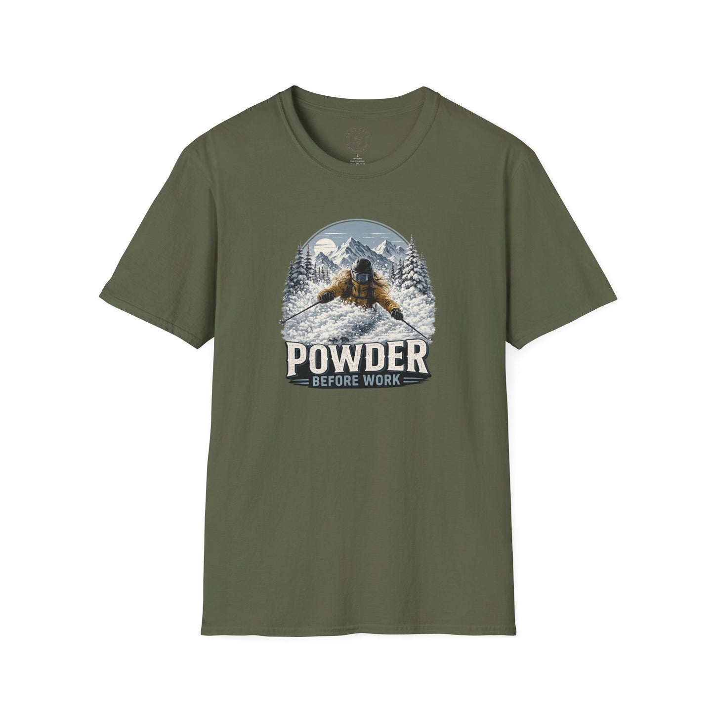 Women's Powder Before Work Ski T-Shirt |  Snowboarding Skiing Mountain Graphic Tee | Unisex Tee