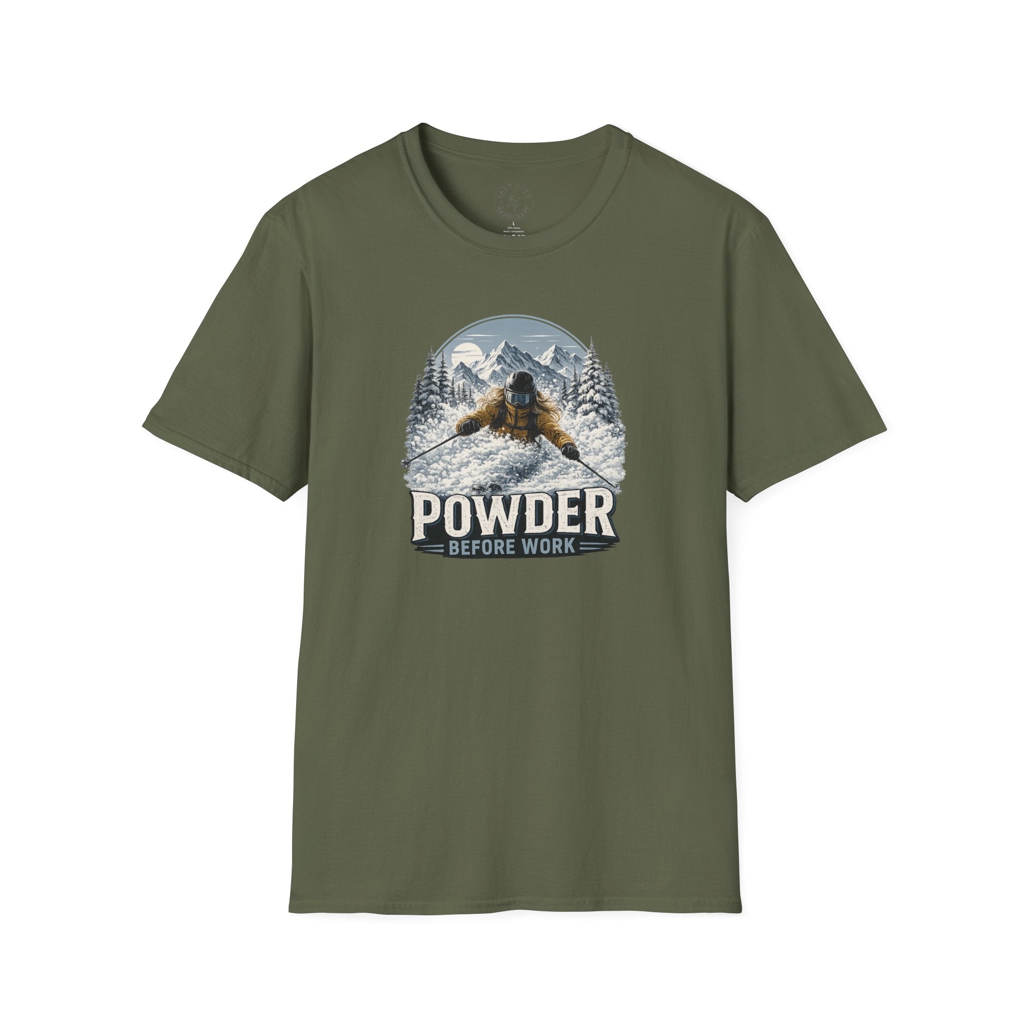 Women's Powder Before Work Ski T-Shirt |  Snowboarding Skiing Mountain Graphic Tee | Unisex Tee