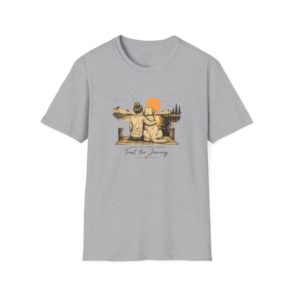 Unisex Girl and Dog T-Shirt — 'Trust the Journey' Dog & Girl Lakeside Sunset Tee