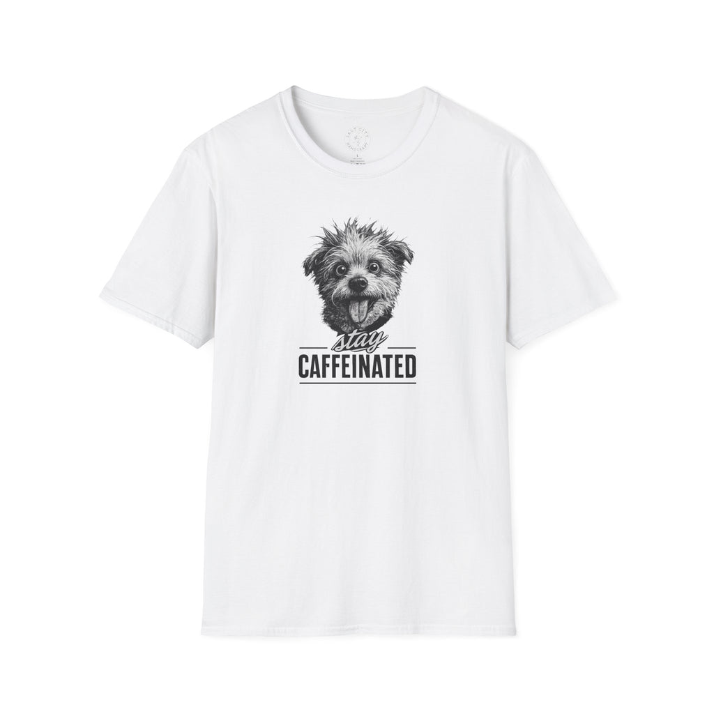 Stay Caffeinated Dog T-Shirt — Cute Pup Coffee Lover Tee