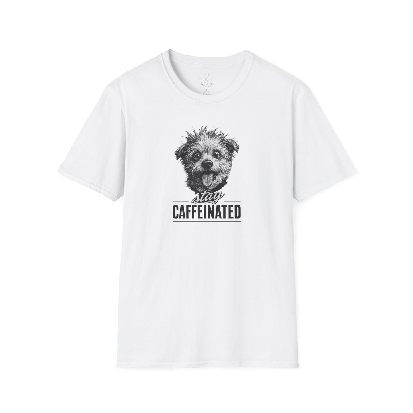 Stay Caffeinated Dog T-Shirt — Cute Pup Coffee Lover Tee