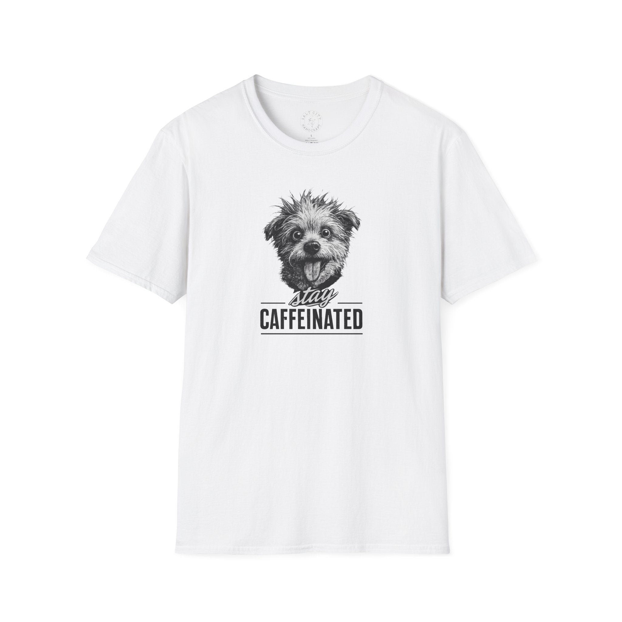 Stay Caffeinated Dog T-Shirt — Cute Pup Coffee Lover Tee
