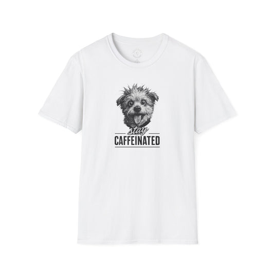 Stay Caffeinated Dog T-Shirt — Cute Pup Coffee Lover Tee