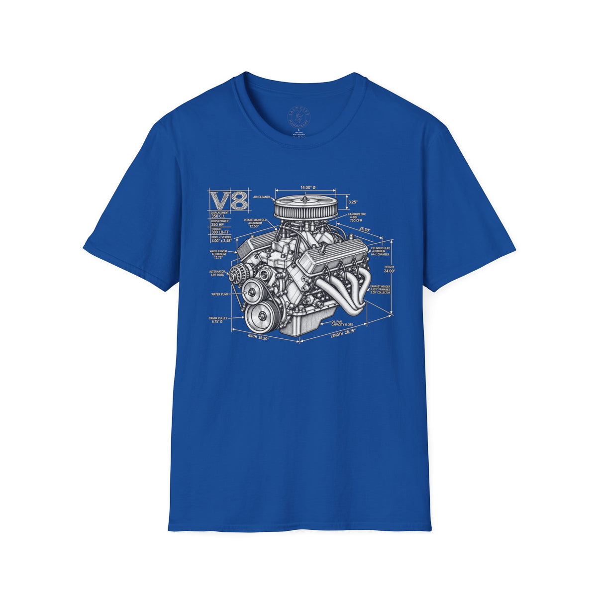 V8 Engine Blueprint T-Shirt — Vintage V8 Car Engine Diagram Tee