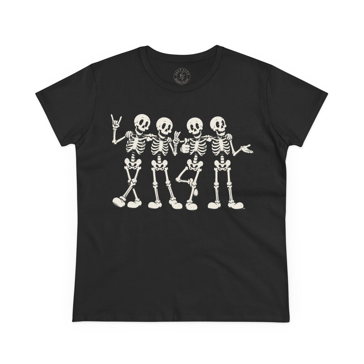 Women's Dancing Skeletons Graphic Shirt (Cute Spooky Halloween Top)
