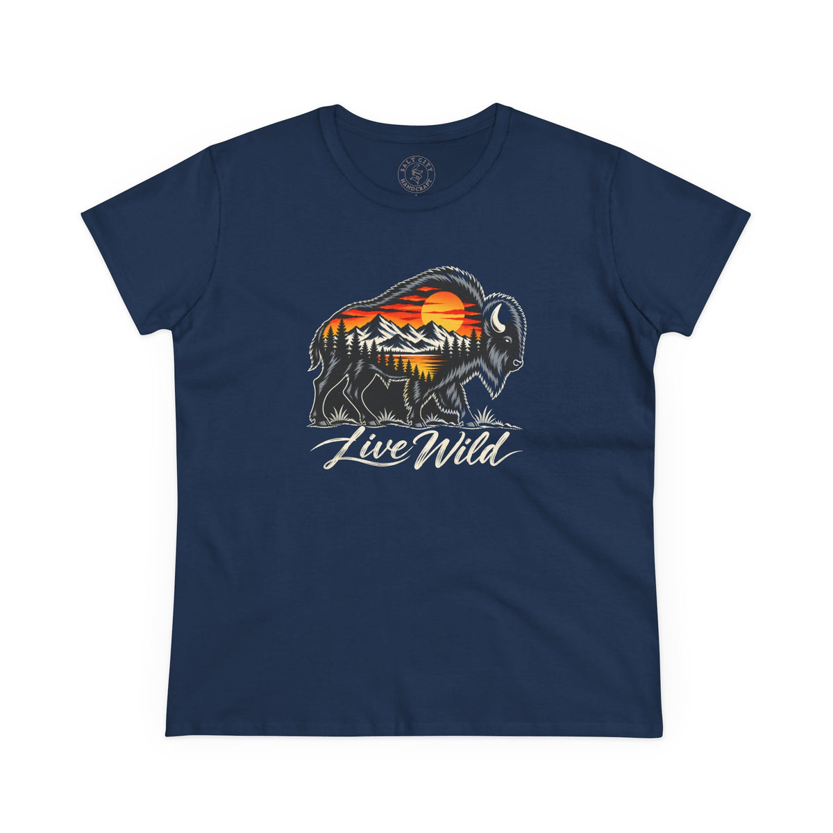 Live Wild Buffalo Tee — Women's Nature Graphic T-Shirt