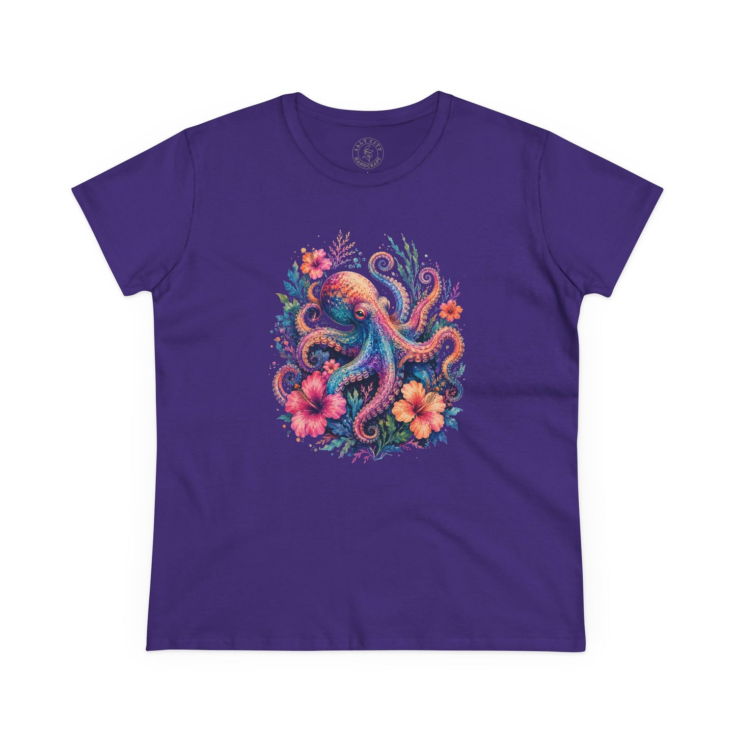 Tropical Octopus Floral Tee — Women's Cotton T-Shirt