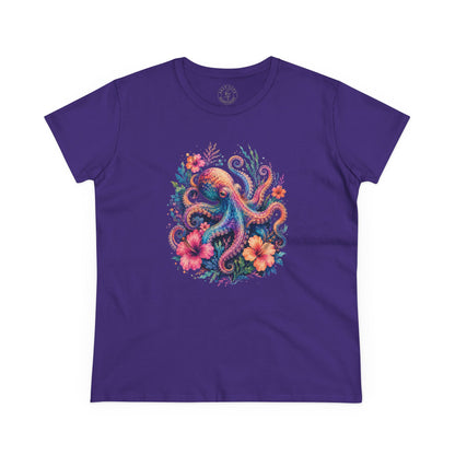 Tropical Octopus Floral Tee — Women's Cotton T-Shirt