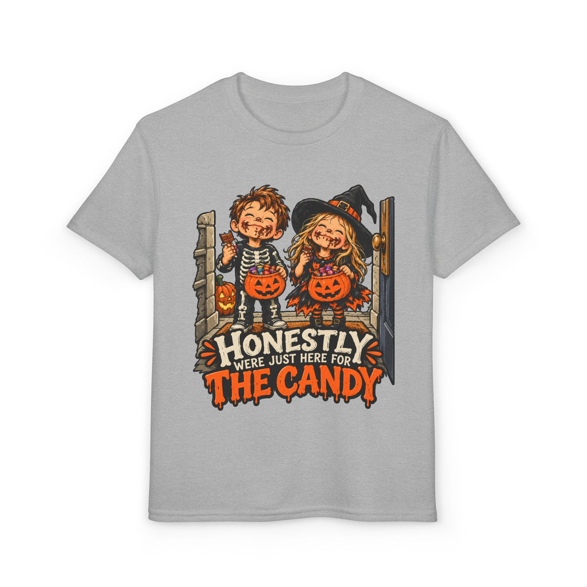 Youth "Honestly We're Just Here for the Candy" Trick-or-Treat Tee