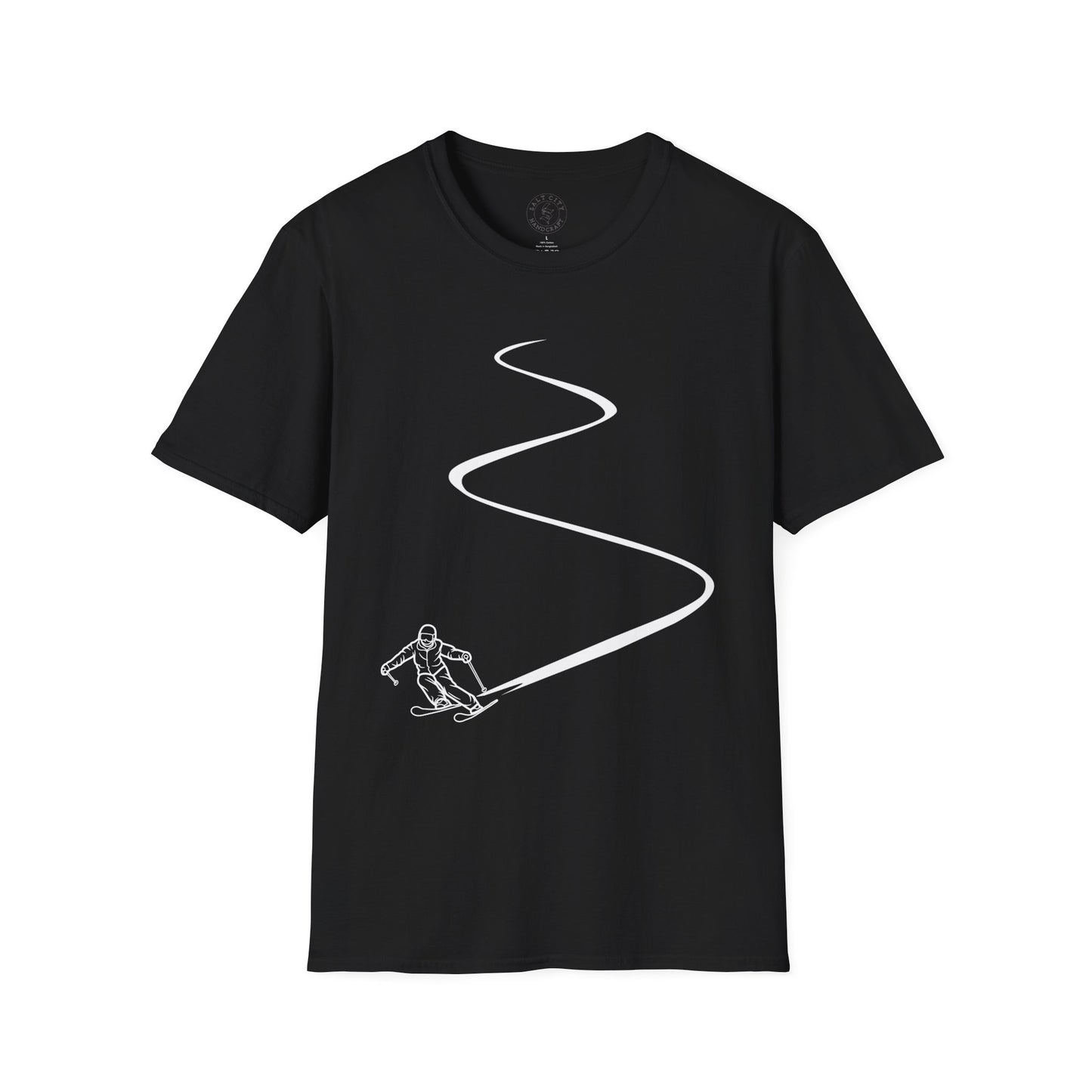 Skier Carving Turns T-Shirt | Minimal Ski Line Art