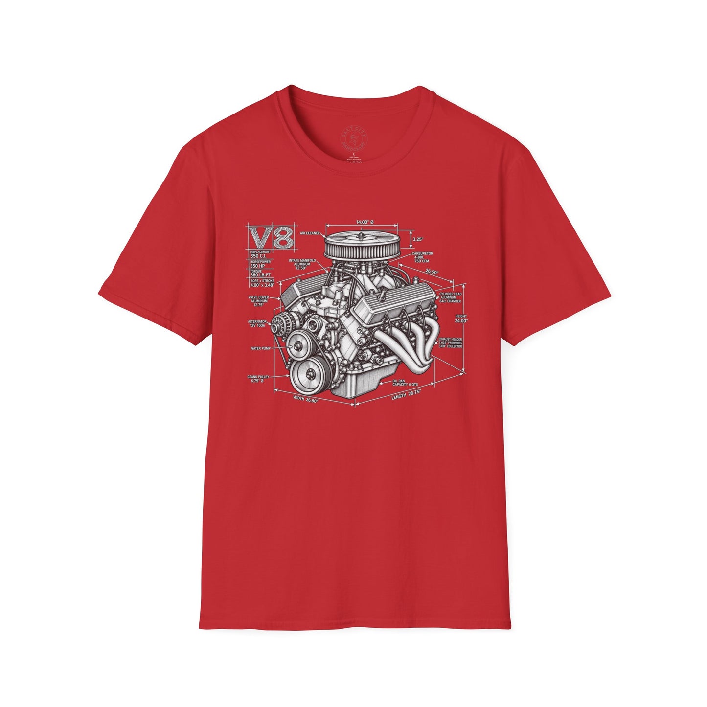 V8 Engine Blueprint T-Shirt — Vintage V8 Car Engine Diagram Tee