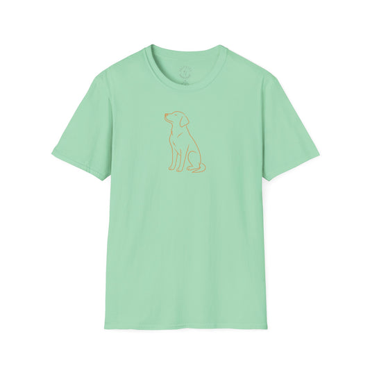 Mint green t-shirt with a dog graphic on a white background