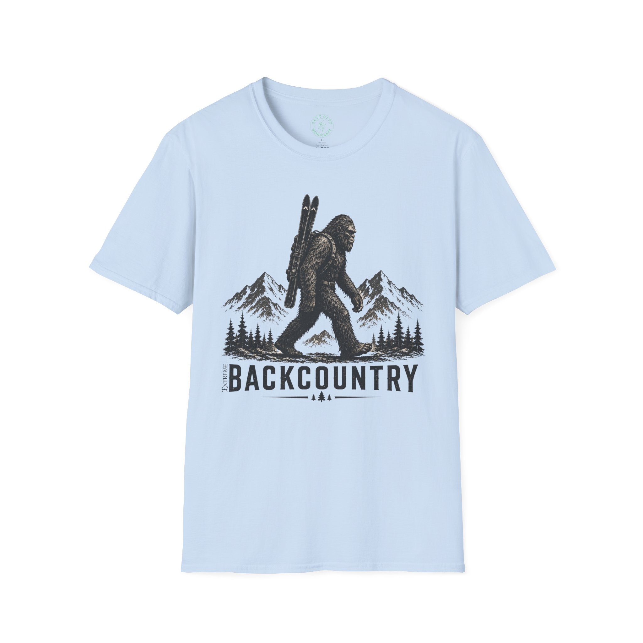 Backcountry Sasquatch T-Shirt — Mountain Skiing Bigfoot Outdoor Tee