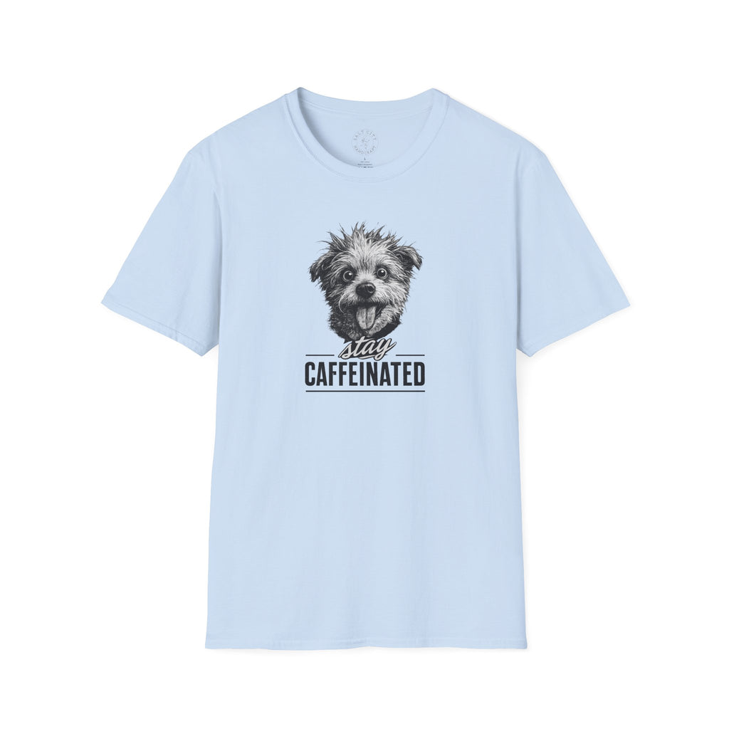 Stay Caffeinated Dog T-Shirt — Cute Pup Coffee Lover Tee