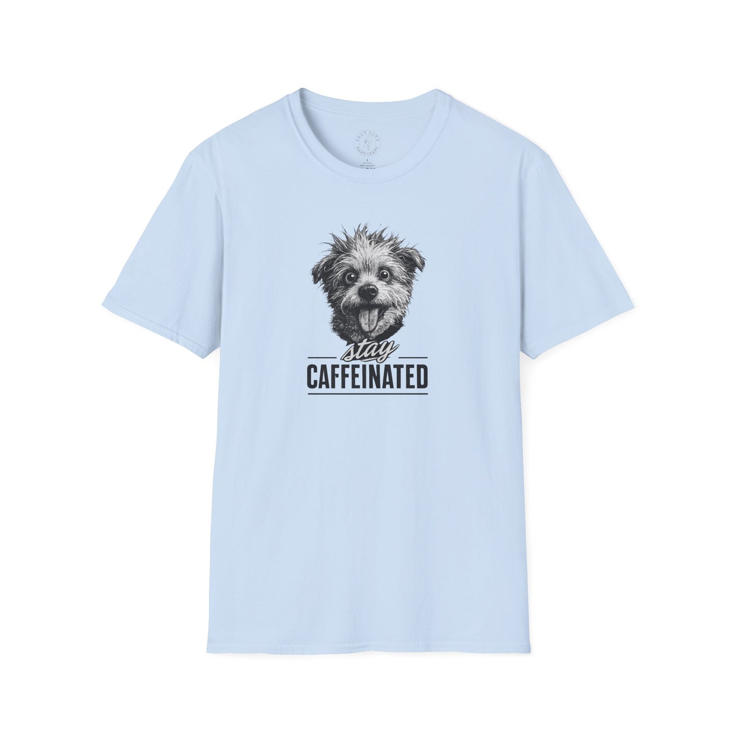 Stay Caffeinated Dog T-Shirt — Cute Pup Coffee Lover Tee