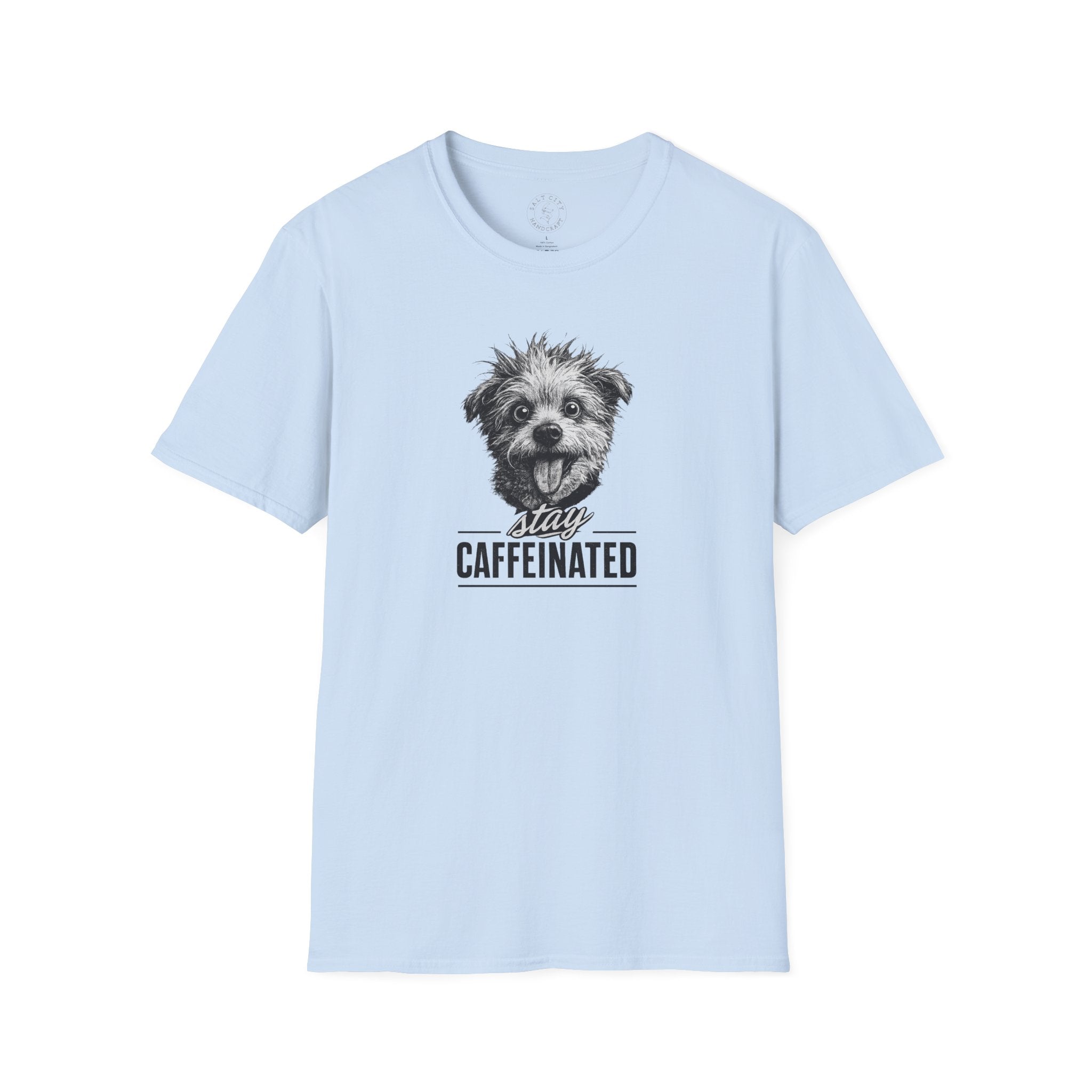 Stay Caffeinated Dog T-Shirt — Cute Pup Coffee Lover Tee