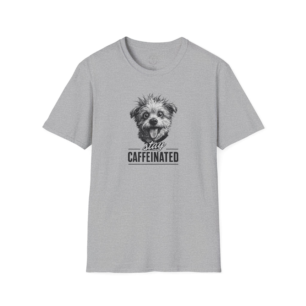 Stay Caffeinated Dog T-Shirt — Cute Pup Coffee Lover Tee