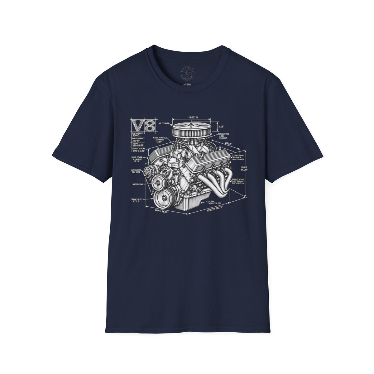 V8 Engine Blueprint T-Shirt — Vintage V8 Car Engine Diagram Tee