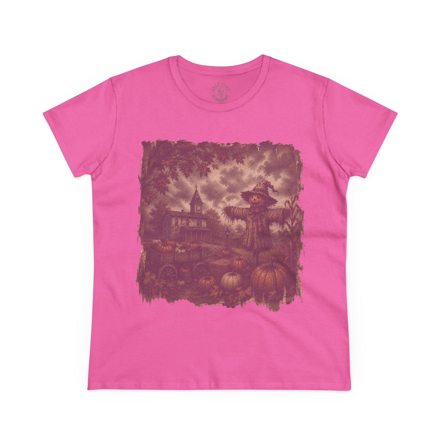 Women's Halloween Pumpkin Patch Tee - Haunted Patch Autumn Graphic Shirt - Faded Design