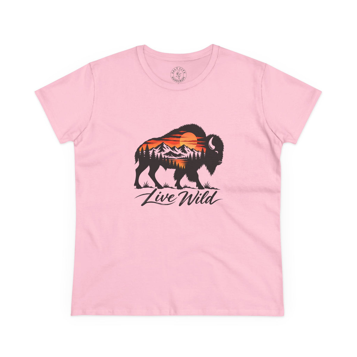 Live Wild Buffalo Tee — Women's Nature Graphic T-Shirt