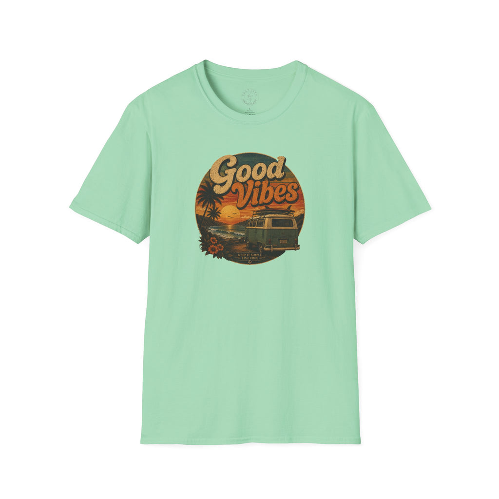 Good Vibes Sunset Tee — Retro Surf Van T-Shirt